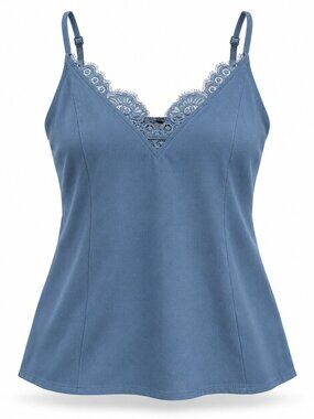 Amaryllis Blue Lace Trim Camisole Top Size Large